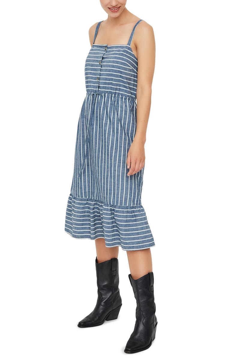 VERO MODA Cary Stripe Chambray Sundress, Alternate, color, Medium Blue Denim