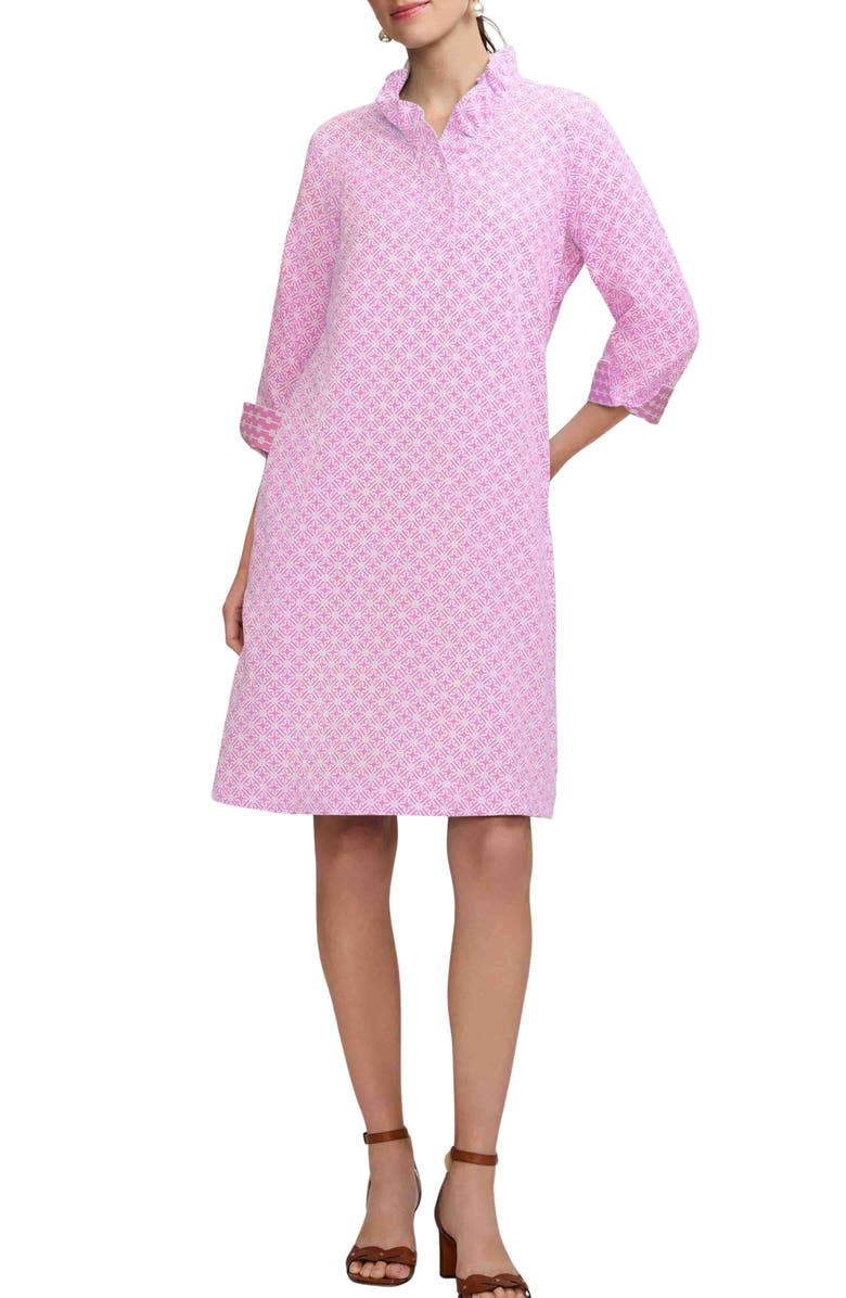 Foxcroft Tammy Geo Lattice Cotton Shirtdress, Alternate, color, Pink/Whiite