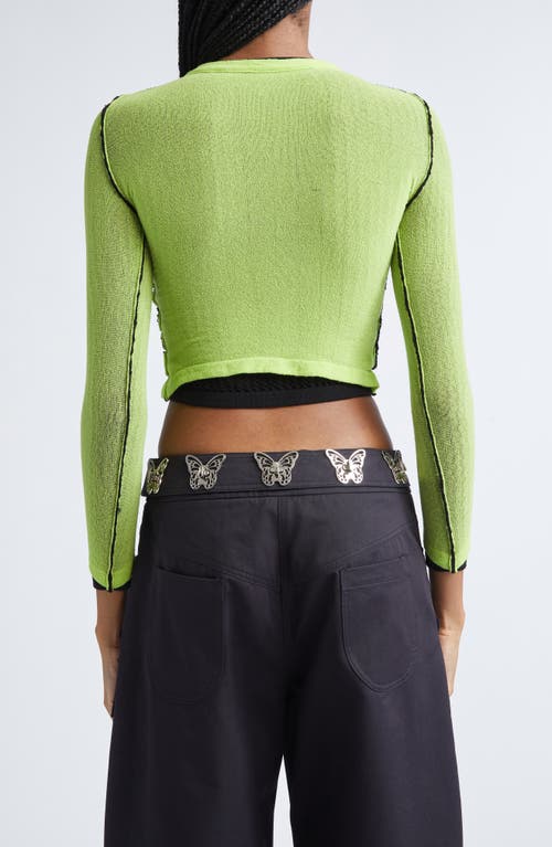 Chopova Lowena Fishnet Layered Crop Cardigan In Green
