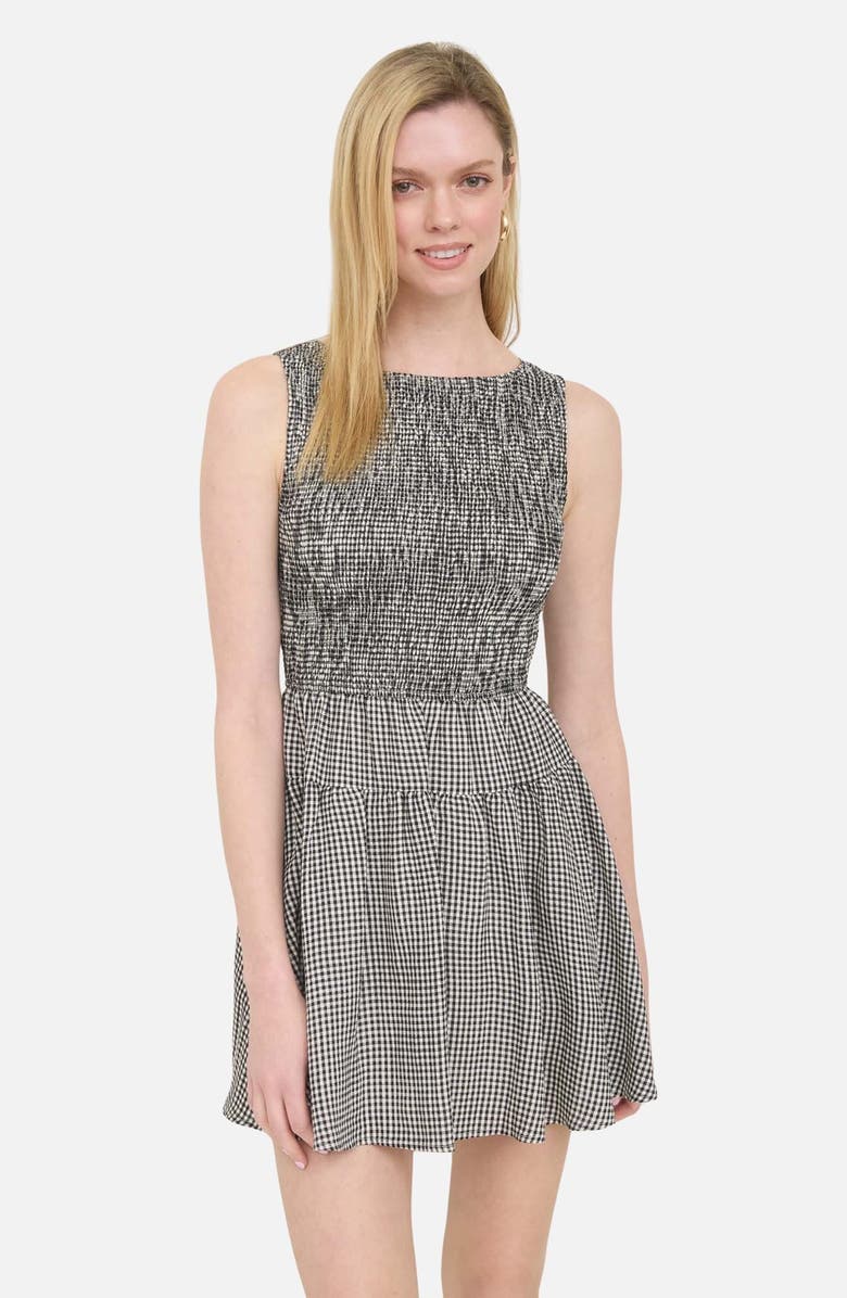 Blu Pepper Smocked Gingham Sleeveless Minidress, Alternate, color, Black