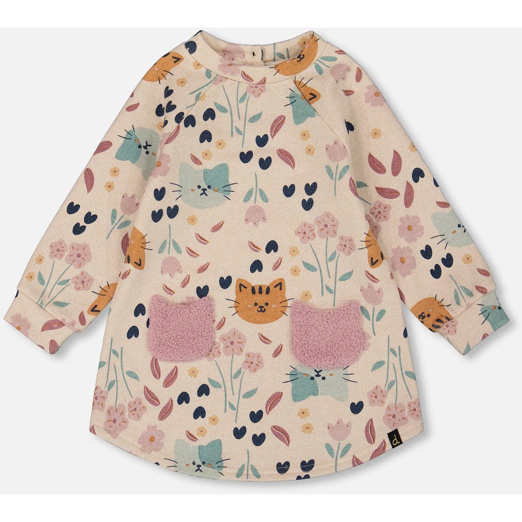 Deux Par Deux Glittering French Terry Dress Cat In Multi