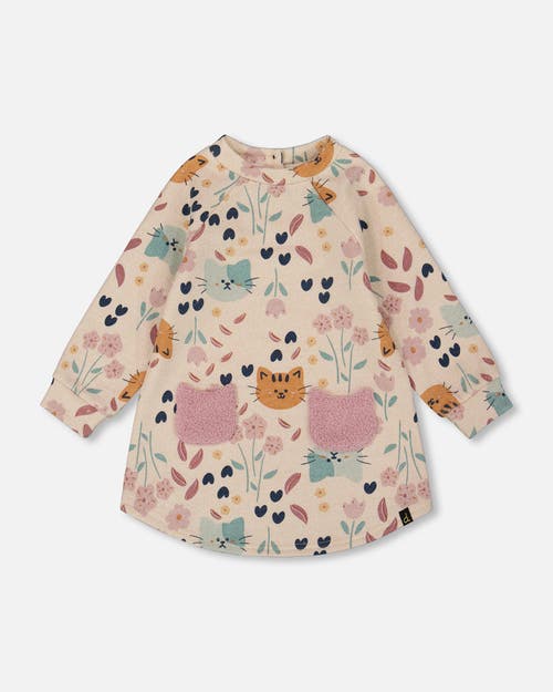 Deux Par Deux Babies'  Glittering French Terry Dress Cat In Neutral