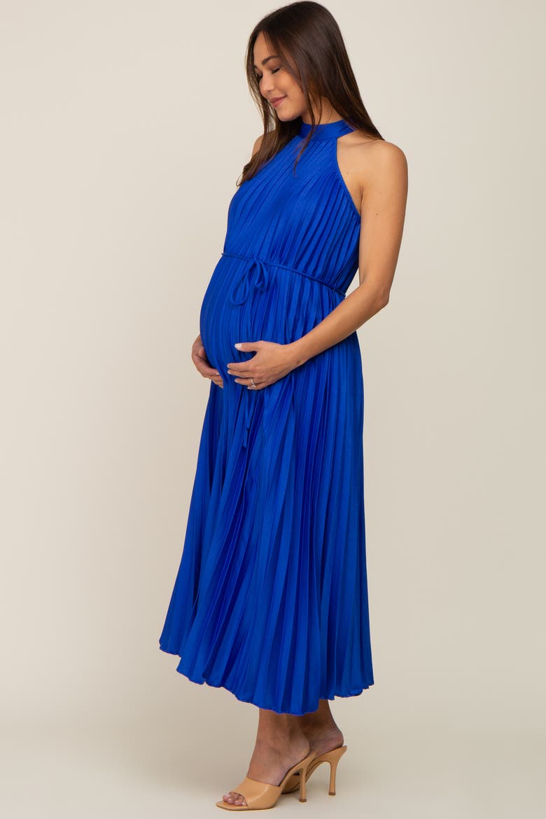 Pleated Halter Dress, Alternate, color, Royal Blue