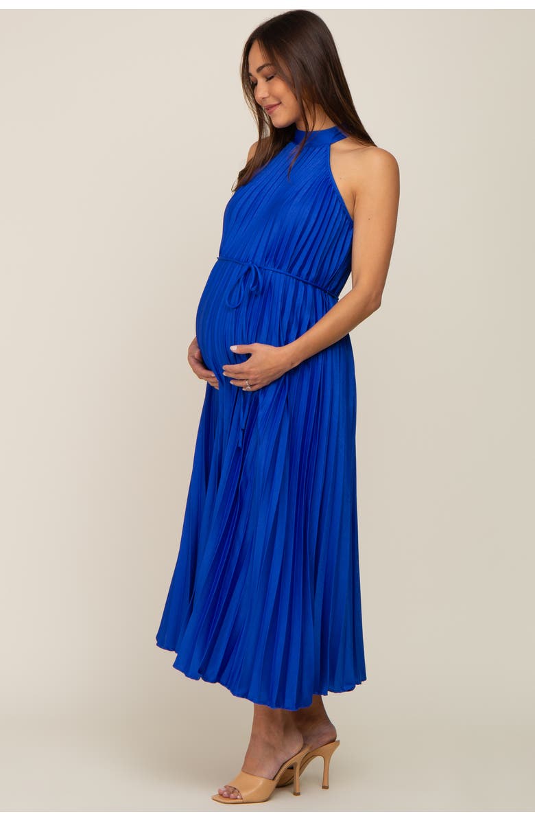 PinkBlush Pleated Halter Dress, Alternate, color, Royal Blue