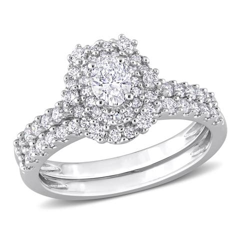 Diamond Halo Eternity Bridal Ring Set 14k