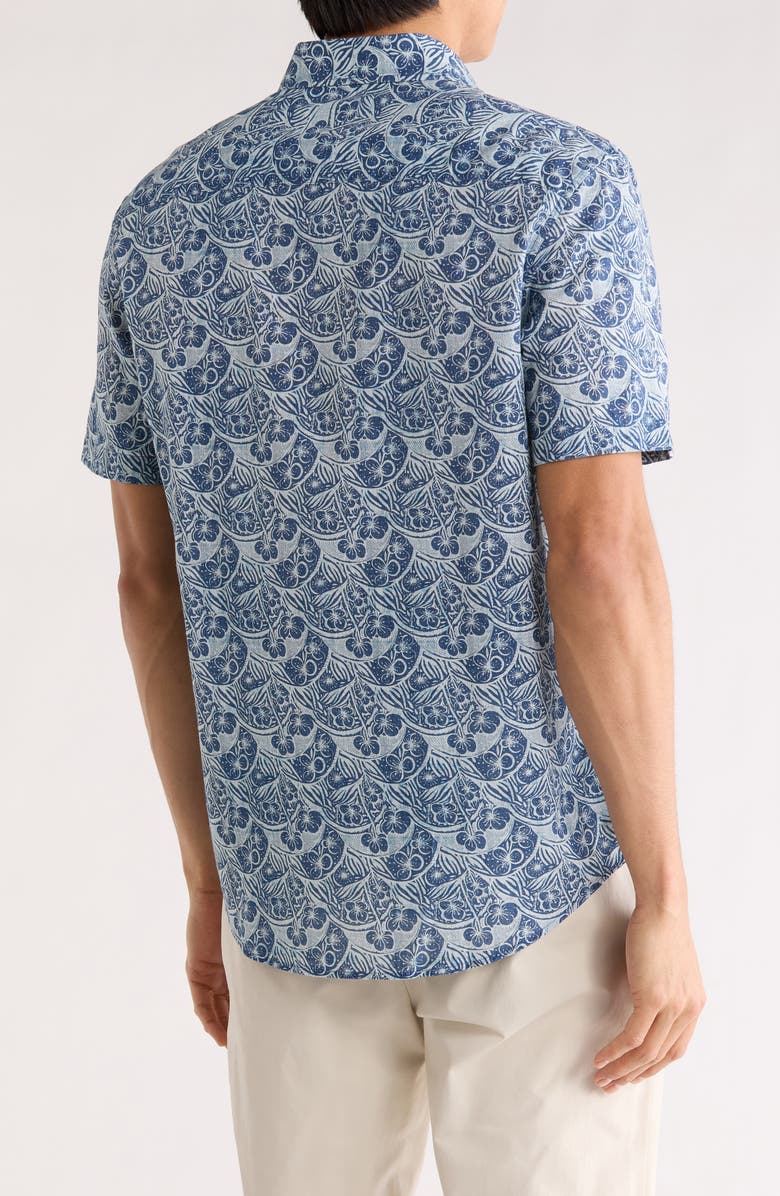 Bugatchi Orson Paisley Pattern Short Sleeve Button-Up Shirt, Alternate, color, Indigo