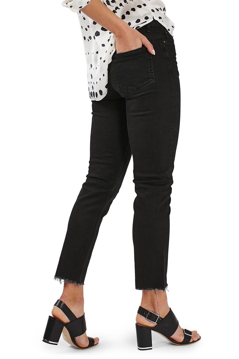 Raw Hem Straight Leg Jeans, Alternate, color, WASHED BLACK
