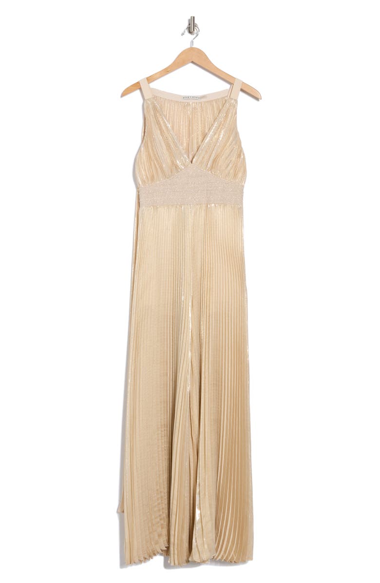 Alice + Olivia Rosalie Pleated Silk Blend Jumpsuit, Alternate, color, Champagne/ Gold