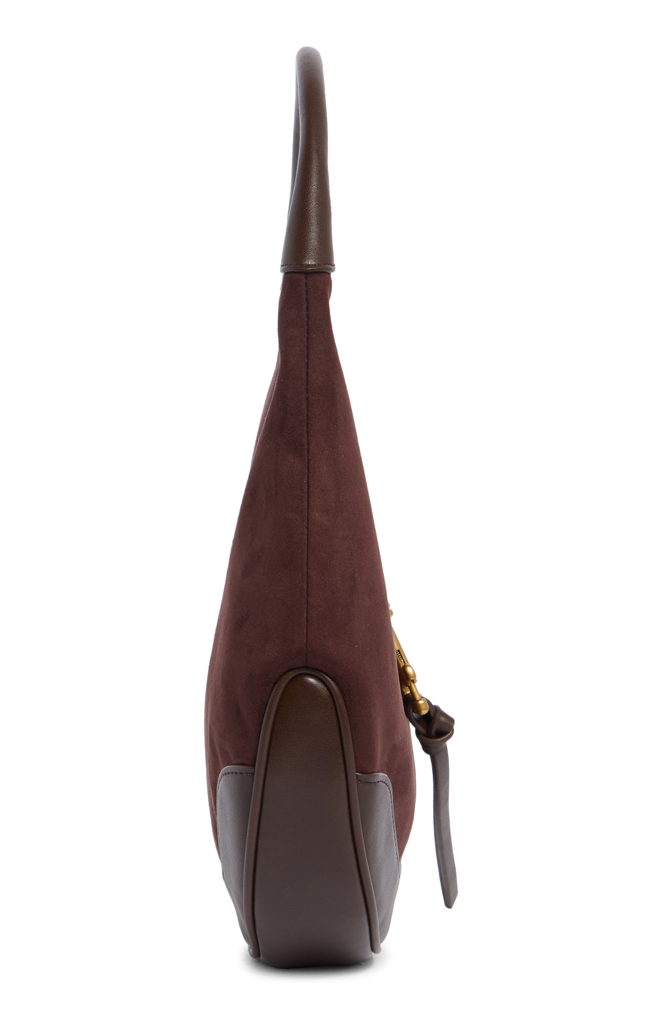 Colette Faux Suede Crescent Shoulder Bag, Alternate, color, DARK BROWN