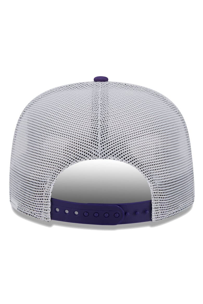 Men's New Era Purple Los Angeles Lakers Court Sport Speckle 9FIFTY Snapback Hat, Alternate, color, Purple