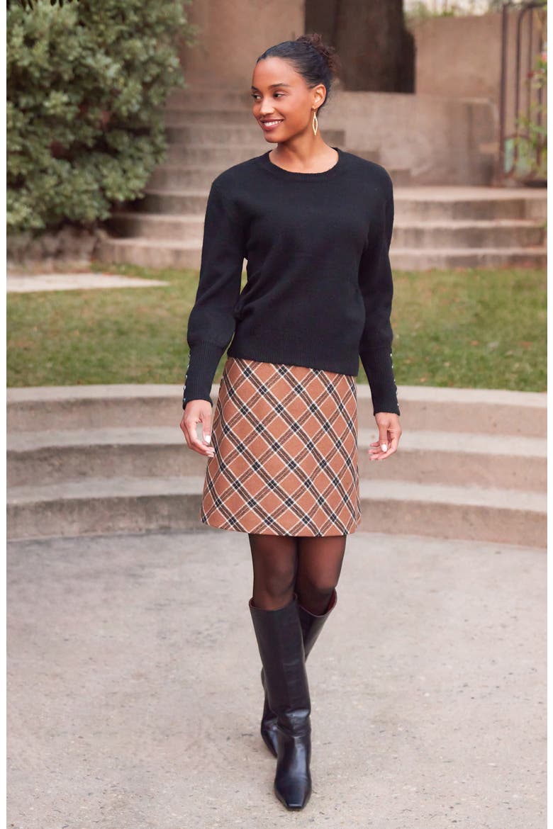 Button Cuff Crewneck Sweater, Alternate, color, BLACK