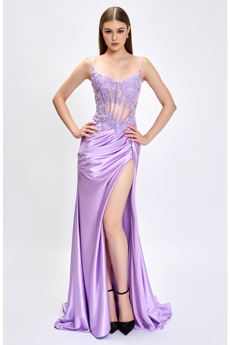 Serra Lace Corset Gown, Alternate, color, LILAC