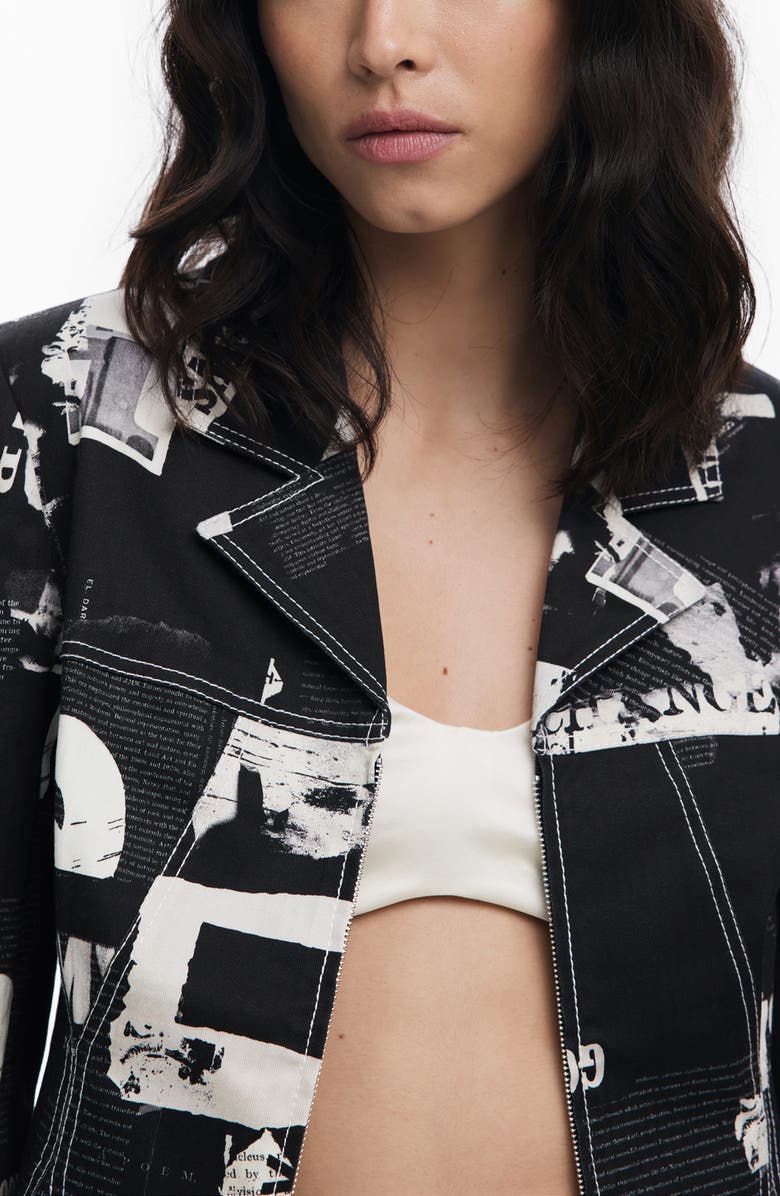 Desigual Mixed Print Stretch Cotton Jacket, Alternate, color, Dark Gray