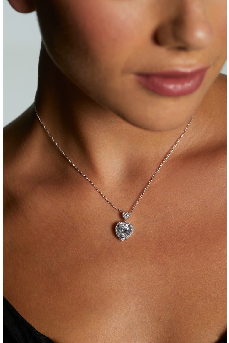 Le Bisou Halo Heart Pendant Necklace, Alternate, color, RHODIUM