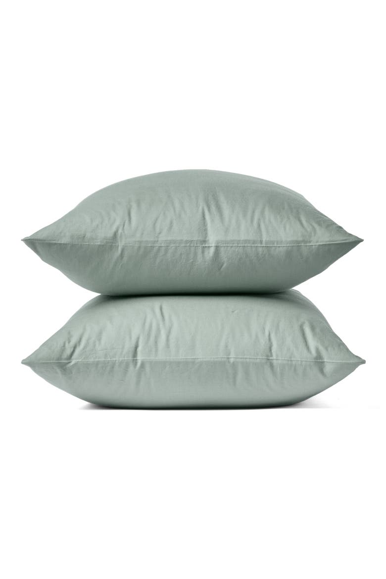 Set of 2 Organic Crinkled Percale Pillowcases, Main, color, SAGE
