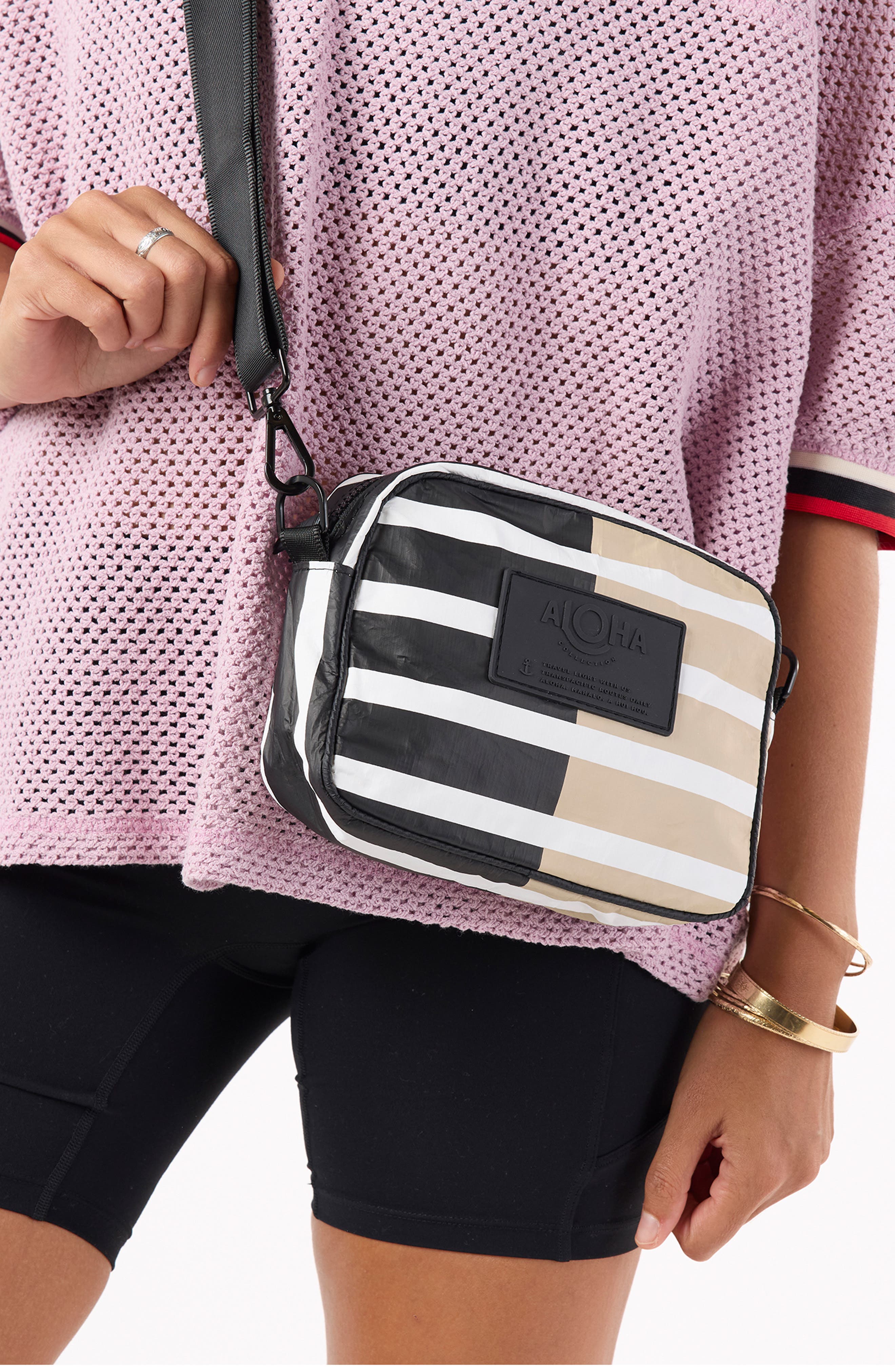 Aloha Collection Sporty Stripe Le Tour Water Resistant Tyvek<sup>®</sup> Crossbody Bag, Alternate, color, Black/ Latte