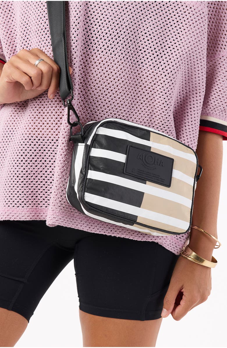 Aloha Collection Sporty Stripe Le Tour Water Resistant Tyvek<sup>®</sup> Crossbody Bag, Alternate, color, Black/ Latte