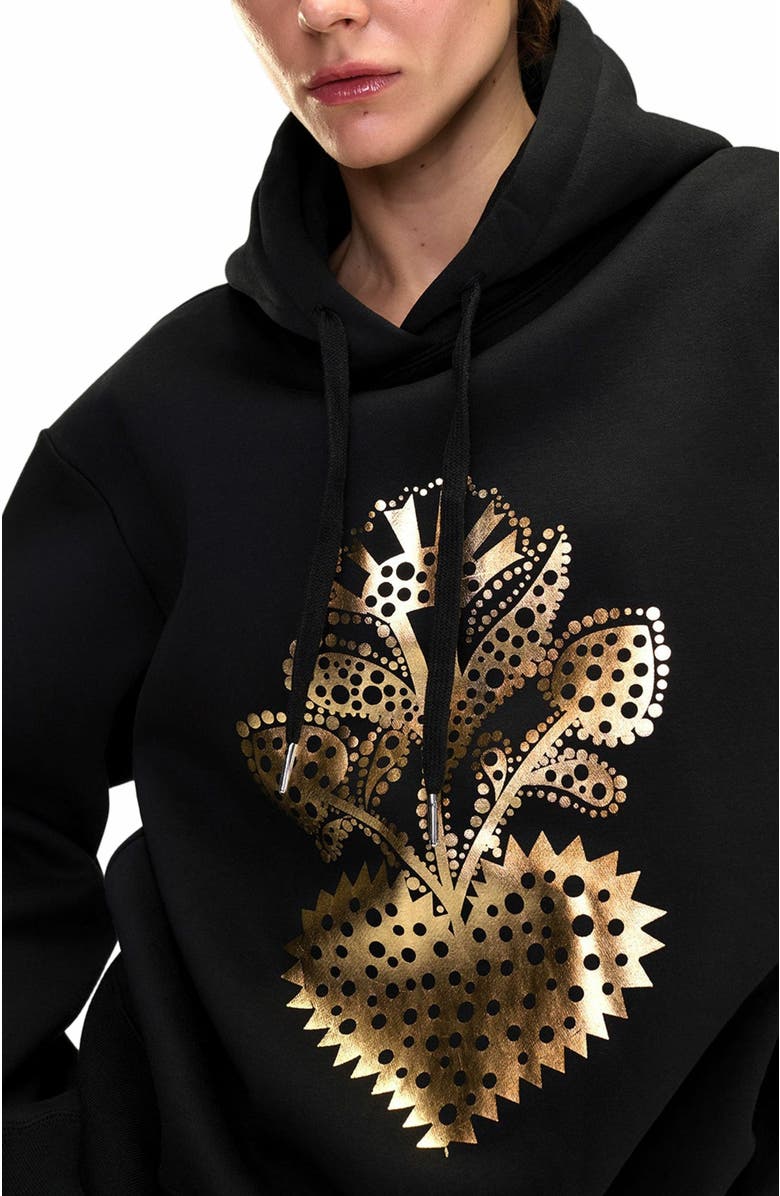 Cynthia Rowley Heart of Gold Hoodie, Alternate, color, Black