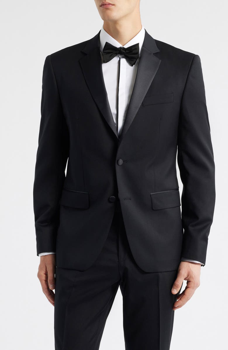 BOSS Huge Slim Fit Black Wool Tuxedo, Alternate, color, Black