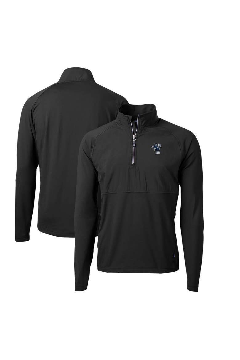Men's Cutter & Buck Black Indianapolis Colts Adapt Eco Knit Hybrid Recycled Quarter-Zip Throwback Pullover Top, Main, color, Black