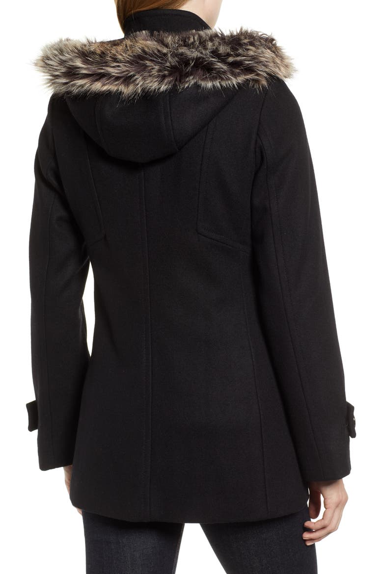 Faux Fur Hooded Wool Car Coat, Alternate, color, BLACK