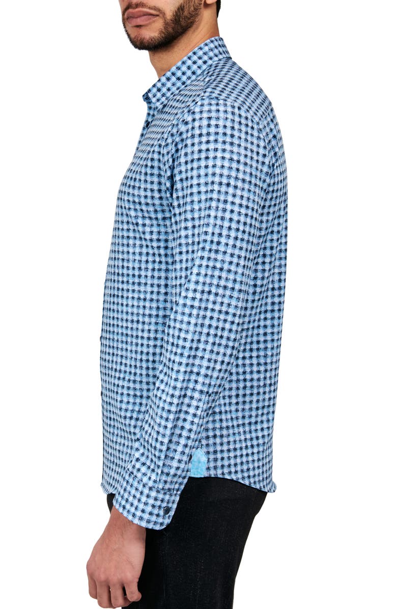 Brooklyn Brigade Slim Fit Wyckoff Blurry Gingham 4-Way Stretch Performance Long Sleeve Shirt, Alternate, color, Blue