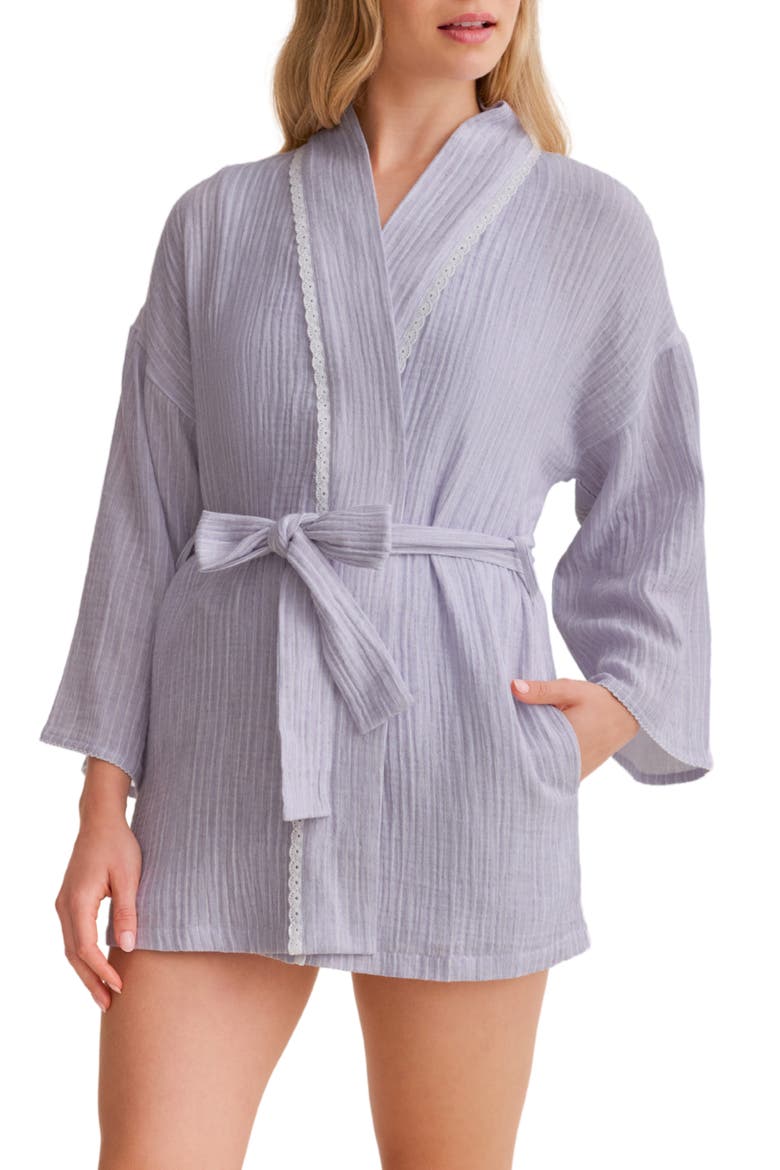 Coastal Travel Short Pajamas & Robe Set, Alternate, color, COASTAL STRIPE