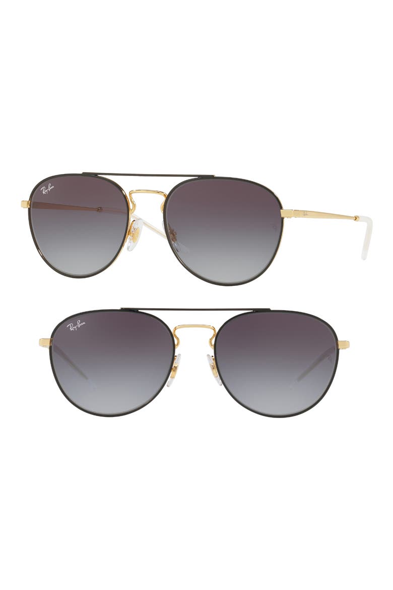 55mm Gradient Lens Round Aviator Sunglasses, Alternate, color, BLACK GOLD