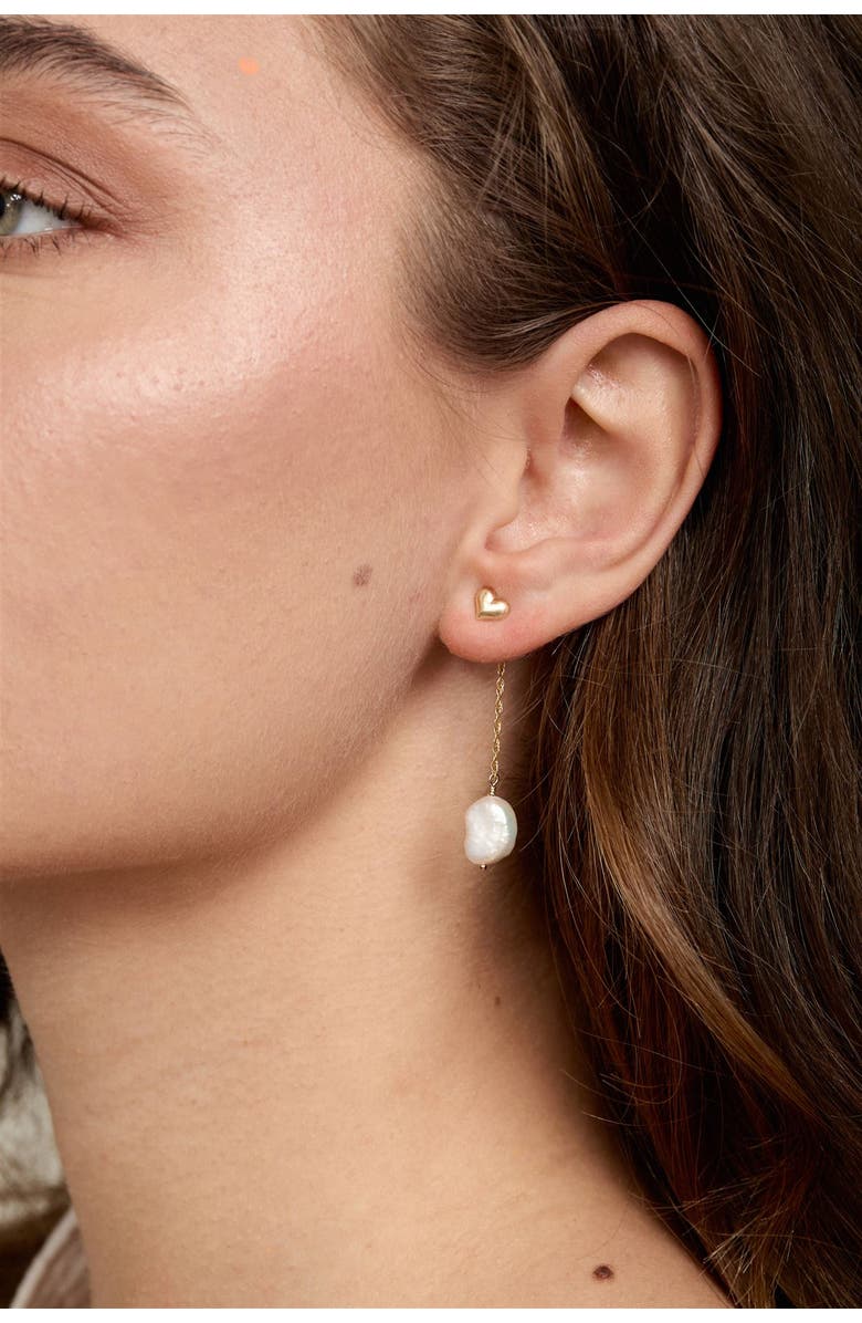 Set & Stones Eloise Heart and Pearl Earrings, Alternate, color, Gold