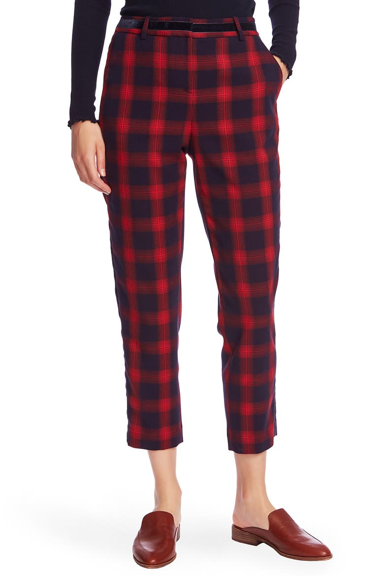 Velvet Stripe Shadow Plaid Crop Pants, Main, color, BLUE NIGHT