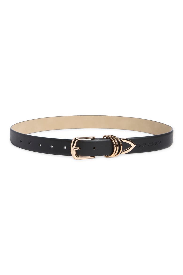 Buckle & Double Keeper Faux Leather Belt, Main, color, BLACK GOLD