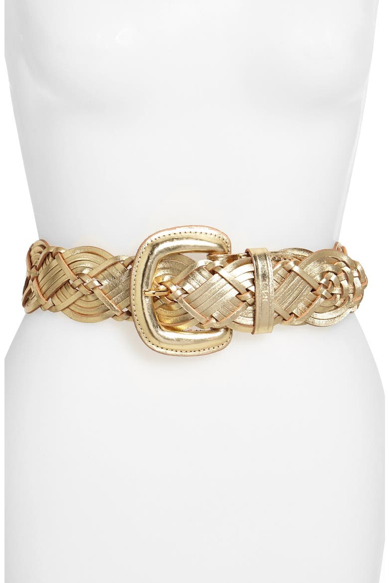 Woven Metallic Leather Belt, Main, color, CHAMPAGNE