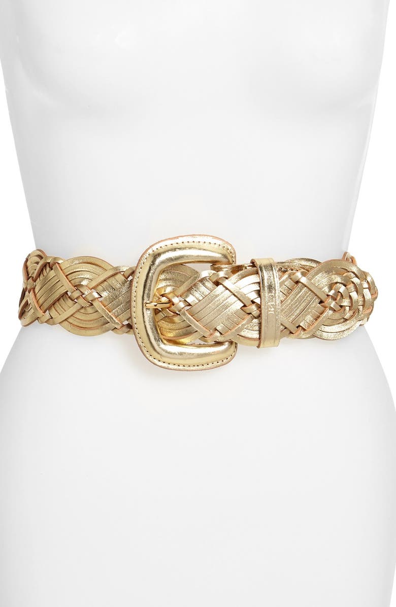 Lauren Ralph Lauren Woven Metallic Leather Belt, Main, color, 