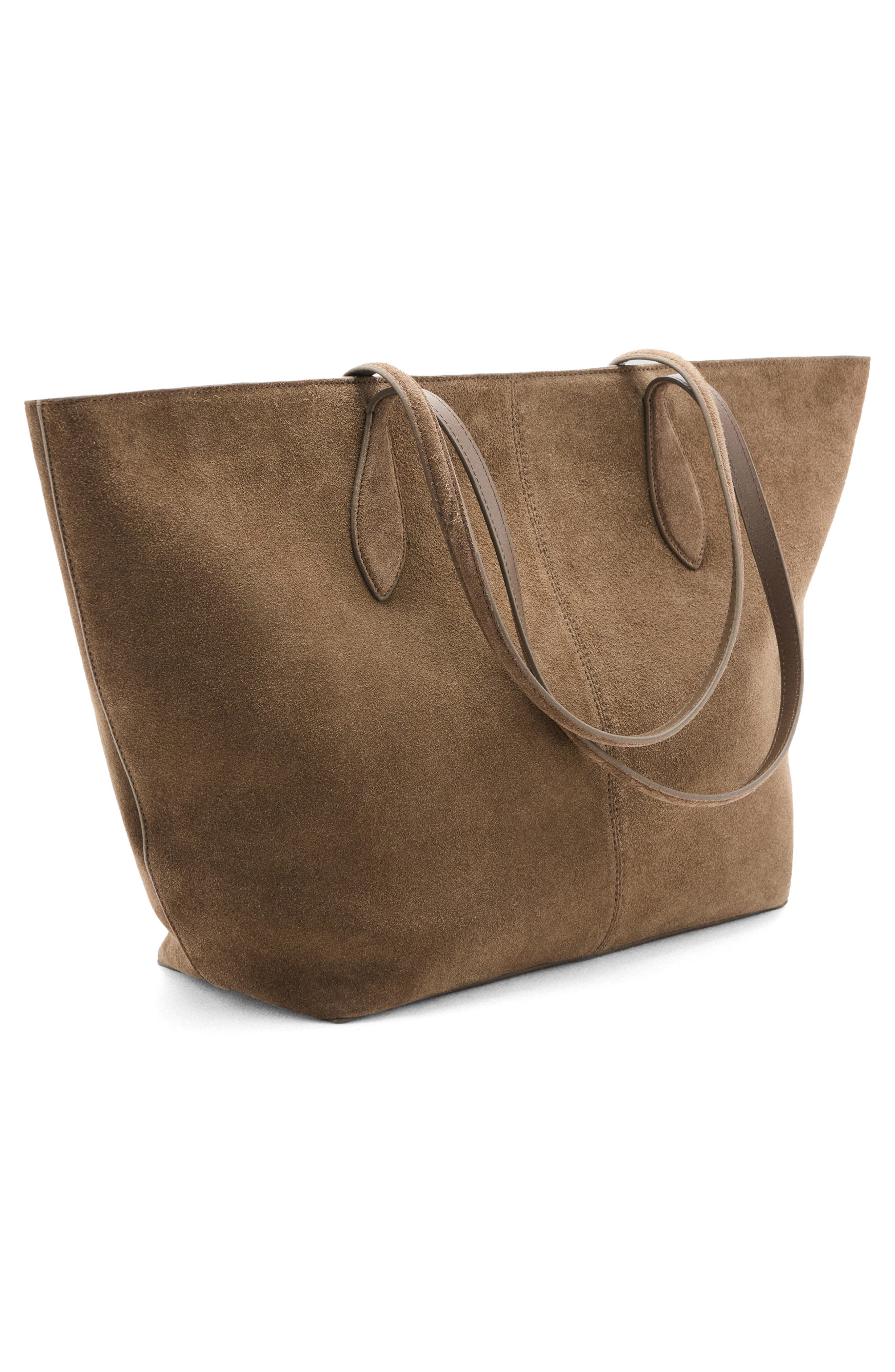 MANGO Suede Shopper Bag, Alternate, color, Medium Brown