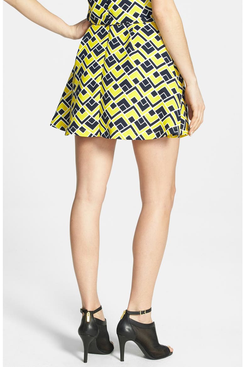 JOA Geometric Print Skater Skirt, Alternate, color, NAVY/ YELLOW