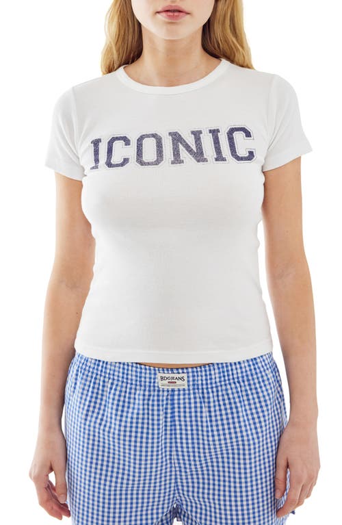 BDG Urban Outfitters Iconic Cotton Graphic Baby Tee in White With Navy 