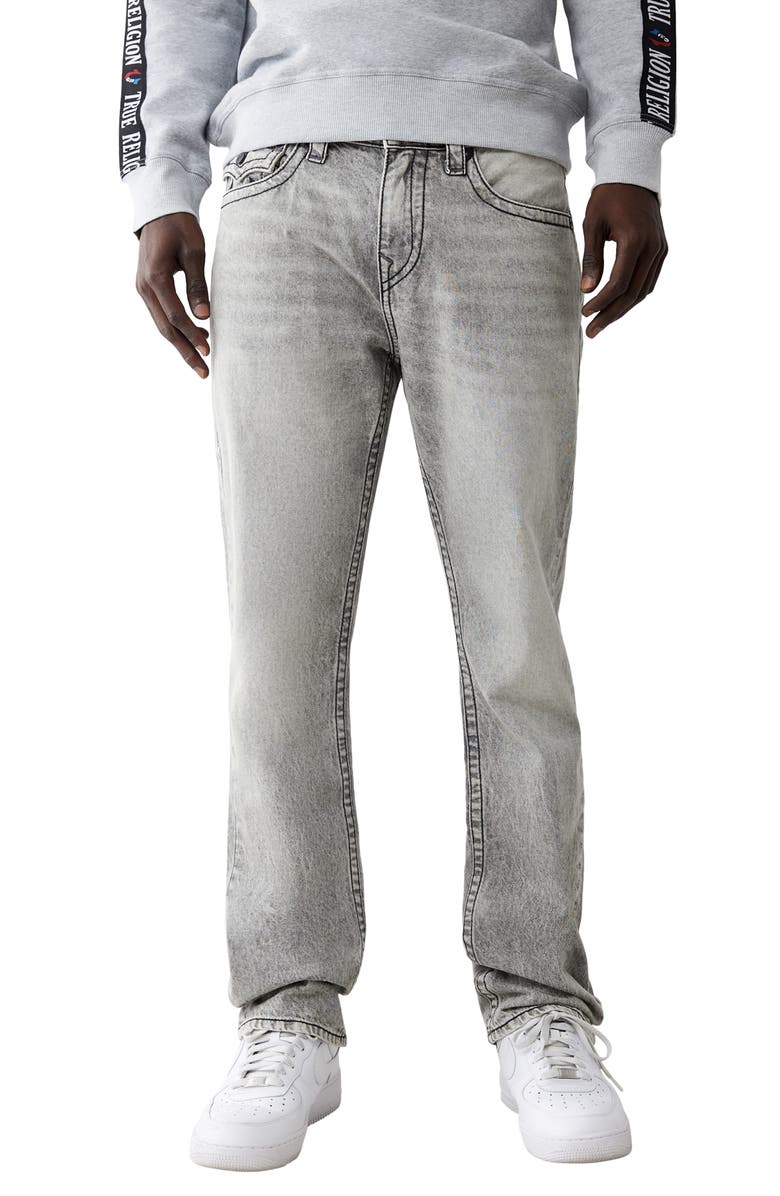 True Religion Ricky Mesh Embroidered Straight Leg Jeans, Main, color, Grey Wash