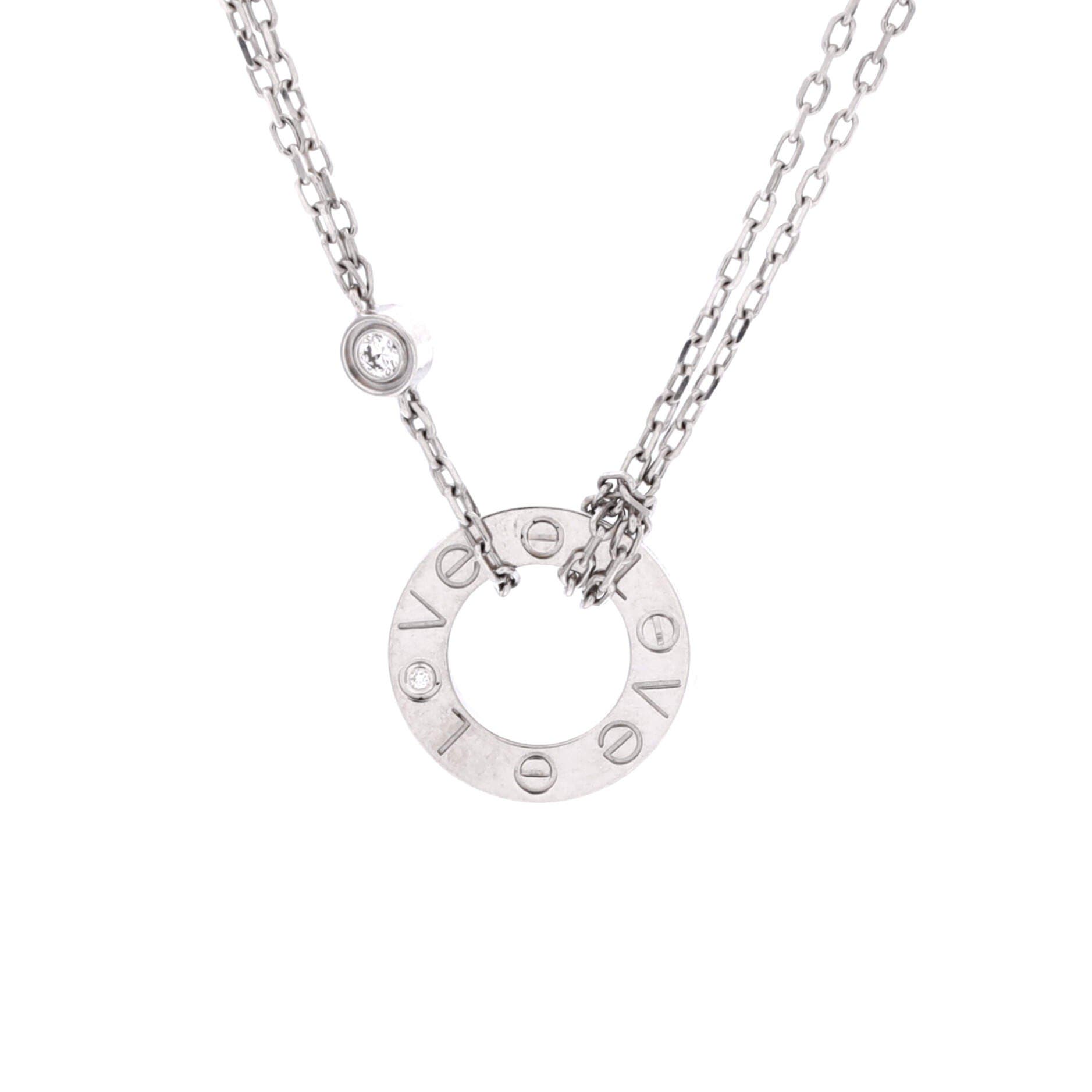 2 Diamonds Love Pendant Necklace 18K White Gold with Diamonds, Main, color, Metallic Gold