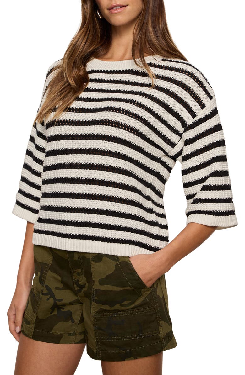 Sanctuary Elle Stripe Crochet Knit Sweater, Alternate, color, Black/ Chalk White