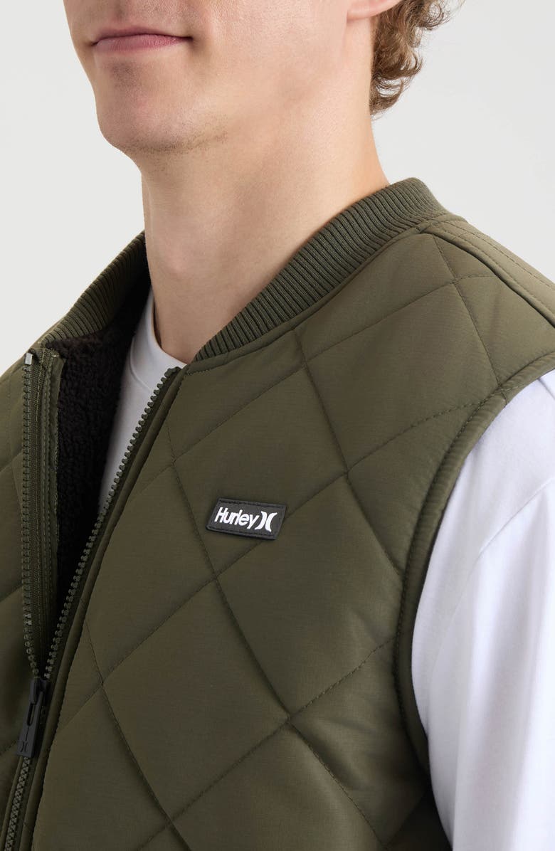 Hurley Malony Water Repellent Faux Shearling Lined Quilted Vest, Alternate, color, Cargo