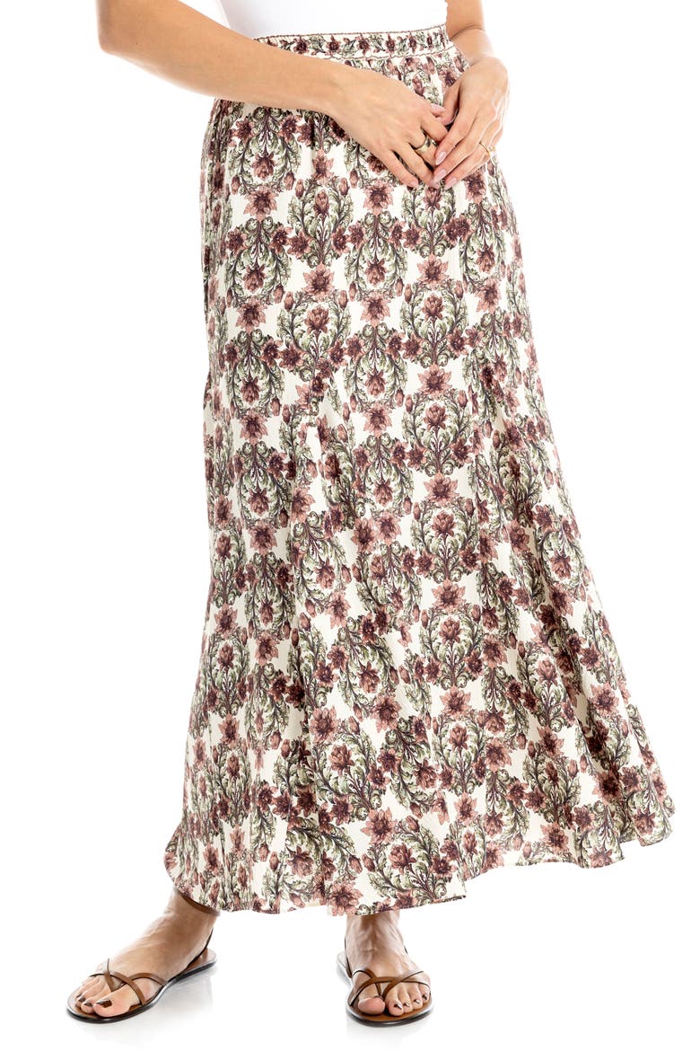 Godet Georgette Skirt, Alternate, color, ECRU/ MAUVE BAROQUE FLORAL