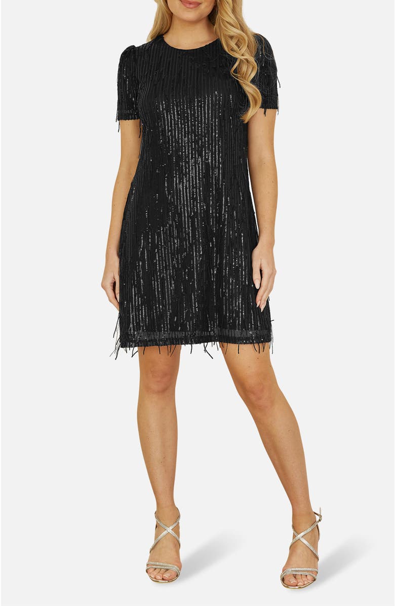 Yumi Dripping Sequin Tunic Dress, Alternate, color, Black