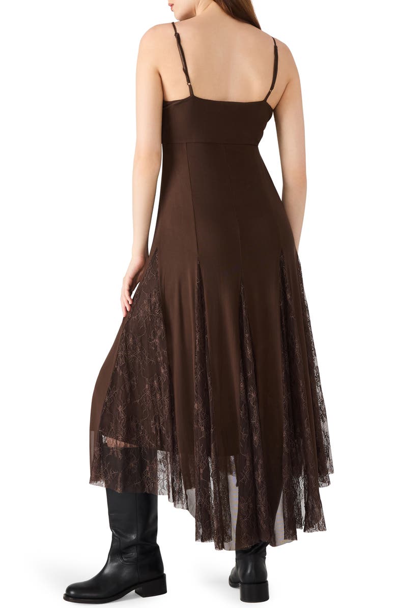 Steve Madden Vita Lace Detail Godet Pleat Dress, Alternate, color, Chocolate