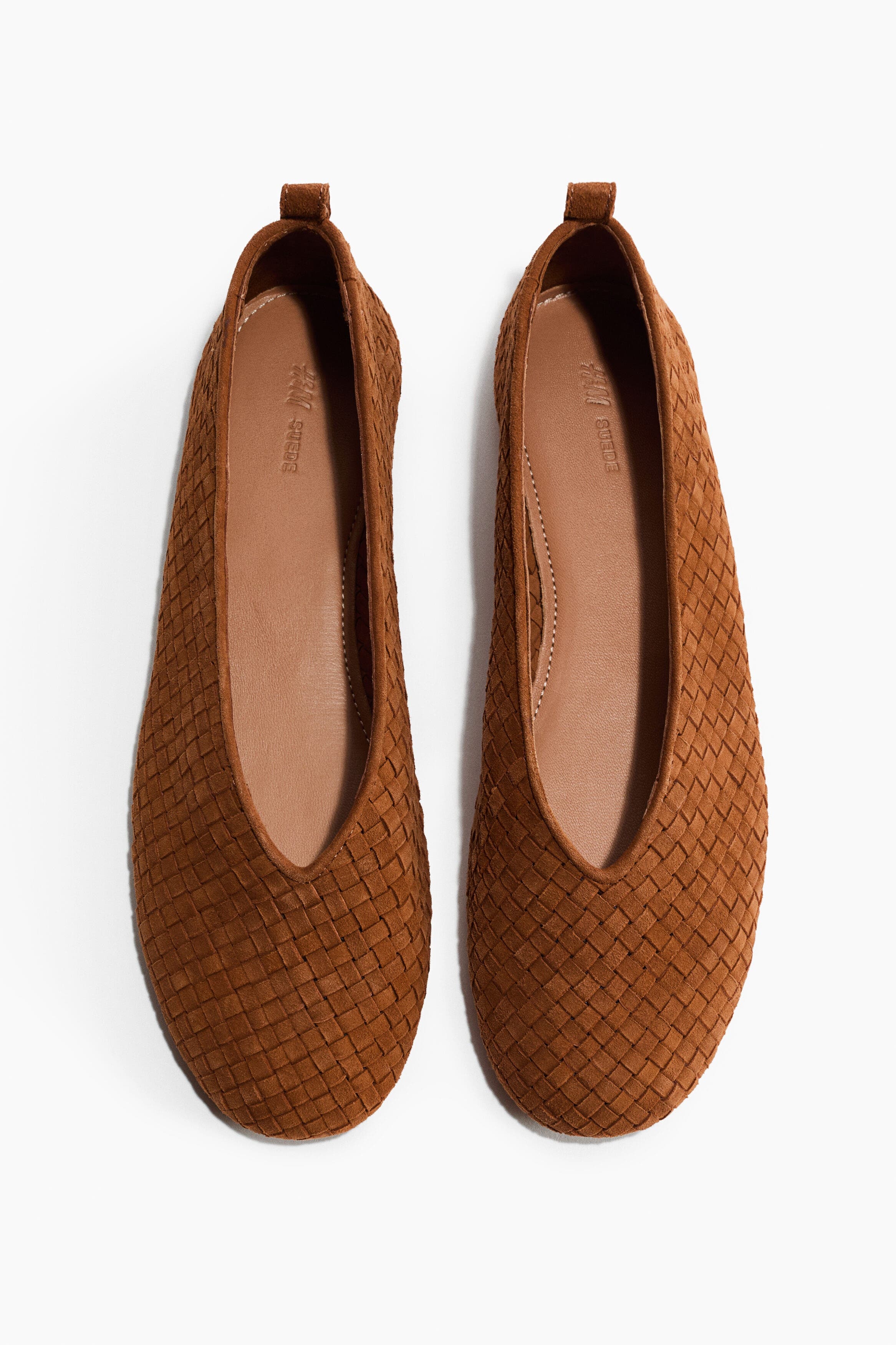 H&M Braided Leather Ballet Flats, Main, color, Brown