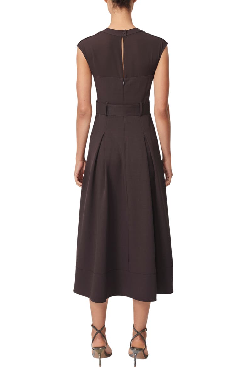 Ava Belted Cap Sleeve Midi Dress, Alternate, color, BURGUNDY