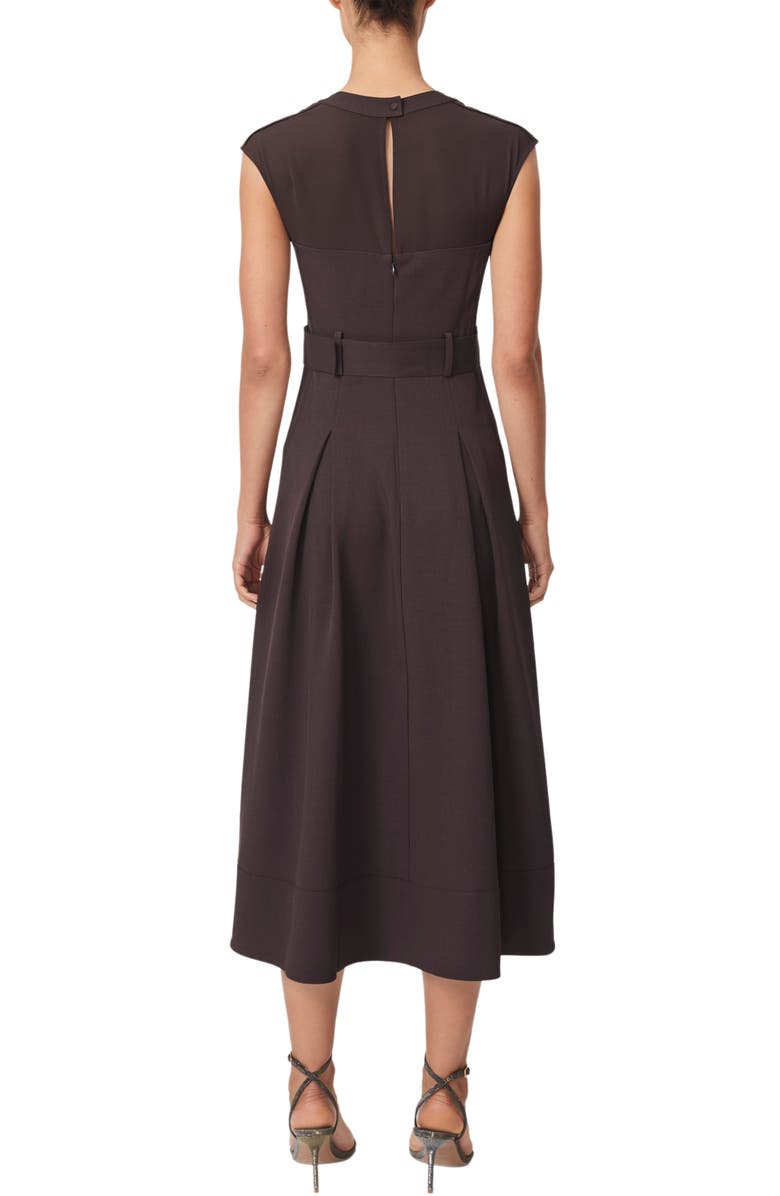 Reiss Ava Belted Cap Sleeve Midi Dress, Alternate, color, Burgundy