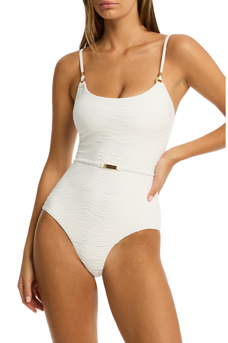 De Soleil Scoop One-Piece Swimsuit, Main, color, WHITE