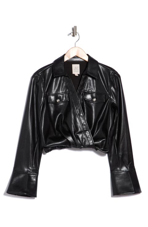 Veronique Faux Leather Surplice Top