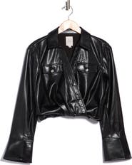 Cinq à Sept Veronique Faux Leather Surplice Top