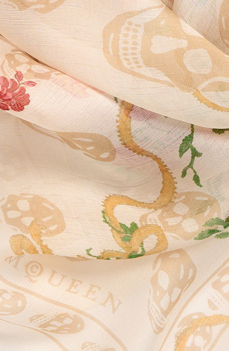 McQueen Floral Skull Silk Chiffon Scarf, Alternate, color, Ivory/ Beige